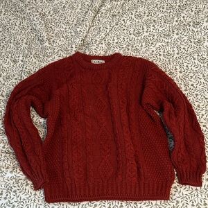 L.L. Bean Maroon Cable Knit Wool Sweater